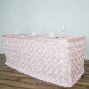 Satin |  14ft Blush Rosette 3D Satin Table Skirt