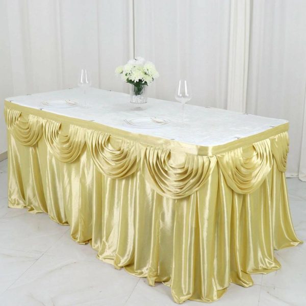 Satin |  14ft Champagne Pleated Satin Double Drape Table Skirt