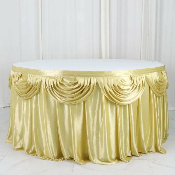 Satin |  14ft Champagne Pleated Satin Double Drape Table Skirt