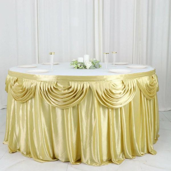 Satin |  14ft Champagne Pleated Satin Double Drape Table Skirt