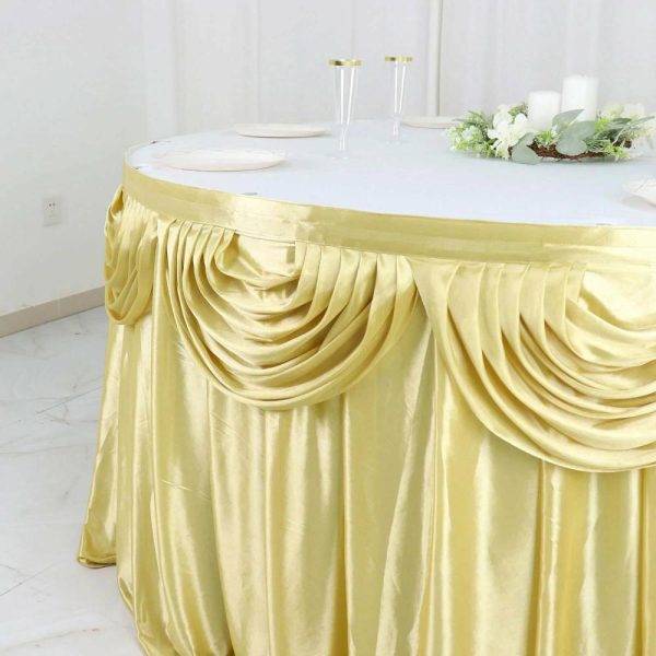 Satin |  14ft Champagne Pleated Satin Double Drape Table Skirt