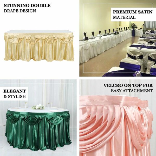 Satin |  14ft Champagne Pleated Satin Double Drape Table Skirt