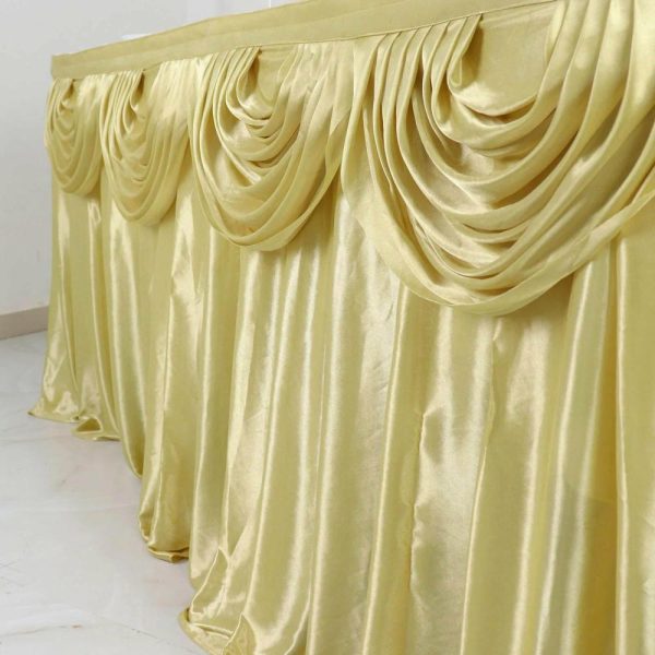 Satin |  14ft Champagne Pleated Satin Double Drape Table Skirt