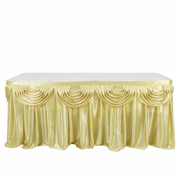 Satin |  14ft Champagne Pleated Satin Double Drape Table Skirt