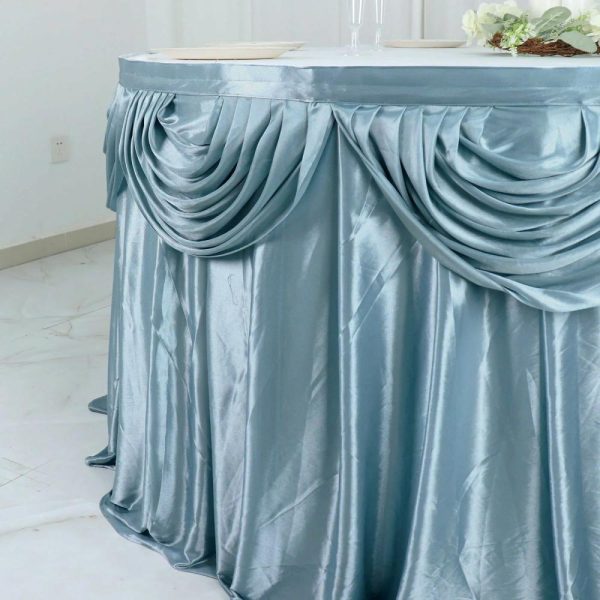 Satin |  14ft Dusty Blue Pleated Satin Double Drape Table Skirt