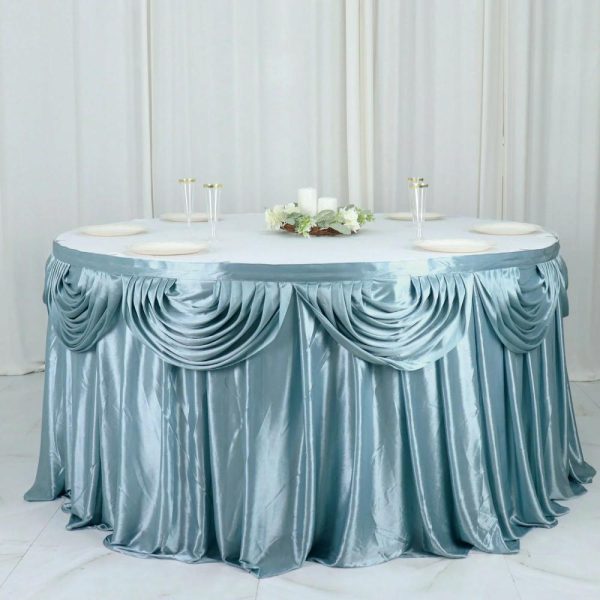 Satin |  14ft Dusty Blue Pleated Satin Double Drape Table Skirt