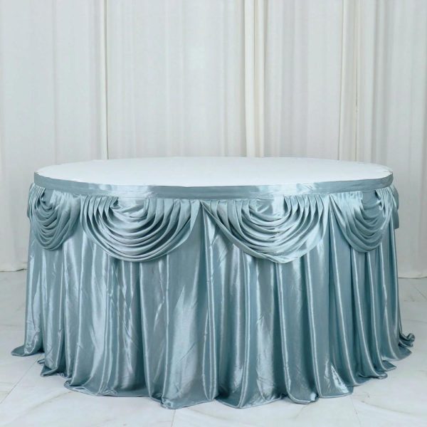 Satin |  14ft Dusty Blue Pleated Satin Double Drape Table Skirt