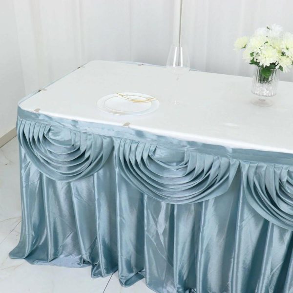 Satin |  14ft Dusty Blue Pleated Satin Double Drape Table Skirt