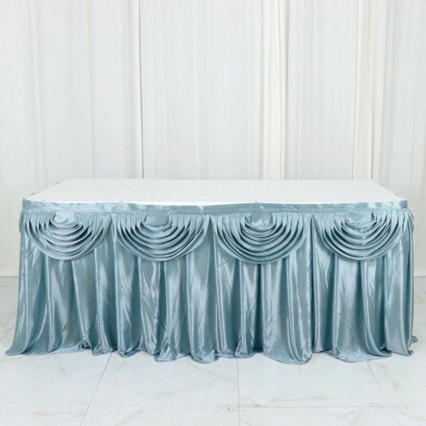 Satin |  14ft Dusty Blue Pleated Satin Double Drape Table Skirt