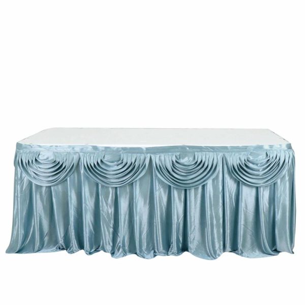 Satin |  14ft Dusty Blue Pleated Satin Double Drape Table Skirt