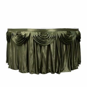 Satin |  14ft Dusty Sage Green Pleated Satin Double Drape Table Skirt