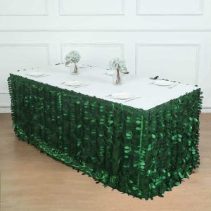 Satin |  14ft Green 3D Leaf Petal Taffeta Fabric Table Skirt