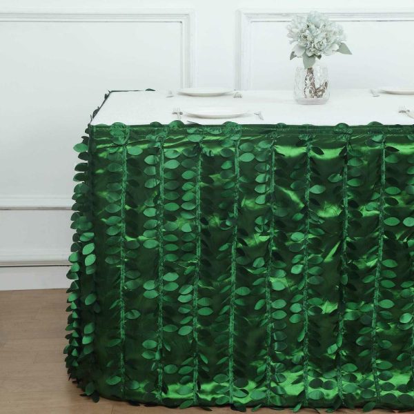 Satin |  14ft Green 3D Leaf Petal Taffeta Fabric Table Skirt