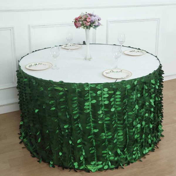 Satin |  14ft Green 3D Leaf Petal Taffeta Fabric Table Skirt