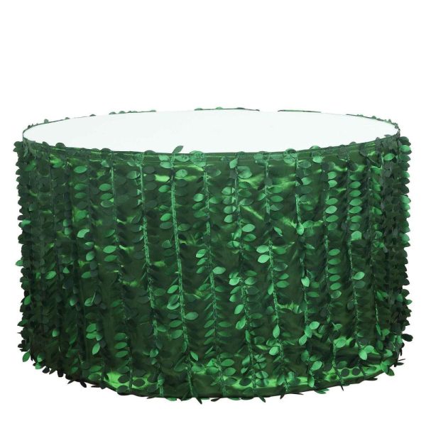 Satin |  14ft Green 3D Leaf Petal Taffeta Fabric Table Skirt