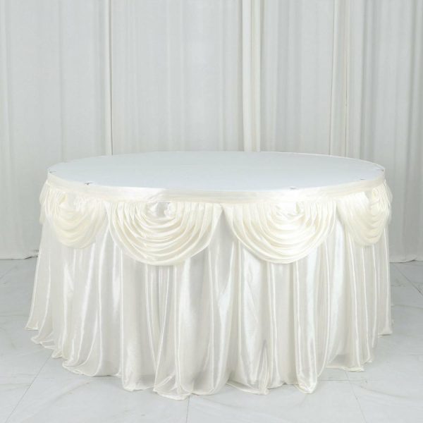 Satin |  14ft Ivory Pleated Satin Double Drape Table Skirt