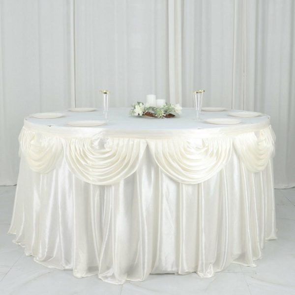 Satin |  14ft Ivory Pleated Satin Double Drape Table Skirt