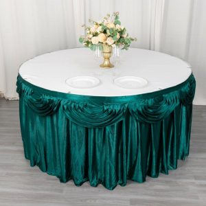 Satin |  14ft Peacock Teal Pleated Satin Double Drape Table Skirt