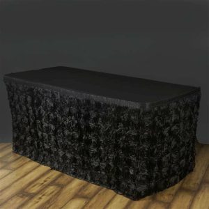 Satin |  17ft Black Rosette 3D Satin Table Skirt