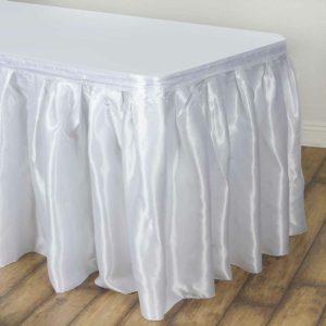 Satin |  17ft White Pleated Satin Table Skirt