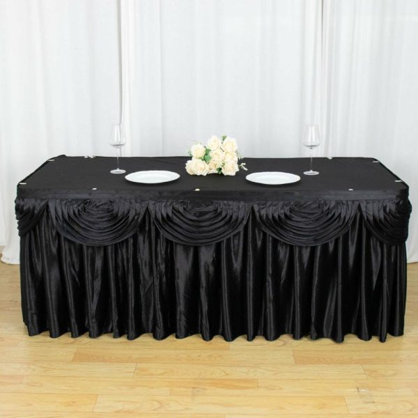 Satin |  21ft Black Pleated Satin Double Drape Table Skirt