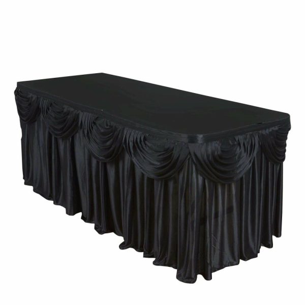 Satin |  21ft Black Pleated Satin Double Drape Table Skirt