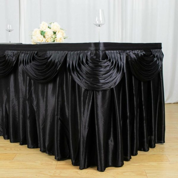 Satin |  21ft Black Pleated Satin Double Drape Table Skirt