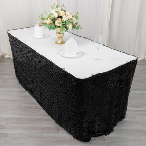 Satin |  21ft Black Premium Big Payette Sequin Dual Layered Satin Table Skirt