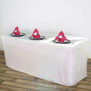 Satin |  21ft White Iridescent Glitzy Sequin Table Skirts