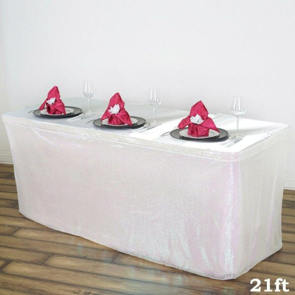 Satin |  21ft White Iridescent Glitzy Sequin Table Skirts