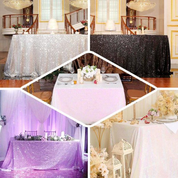 Satin |  21ft White Iridescent Glitzy Sequin Table Skirts