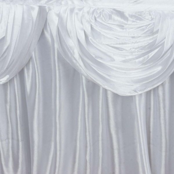 Satin |  21ft White Pleated Satin Double Drape Table Skirt