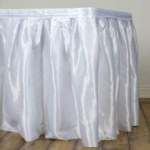 Satin |  21ft White Pleated Satin Table Skirt