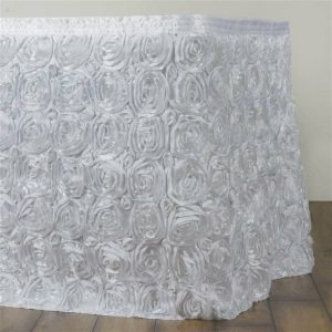 Satin |  21ft White Rosette 3D Satin Table Skirt