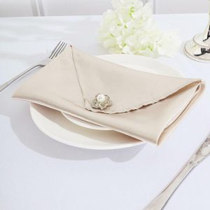 Satin  |  5 Pack Beige Satin Cloth Napkins with Hemmed Edges, Reusable Dinner Napkins – 20″x20″