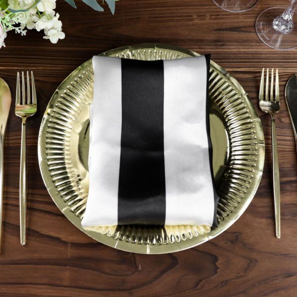 Satin  |  5 Pack Black and White Striped Satin Cloth Dinner Napkins 20″x20″