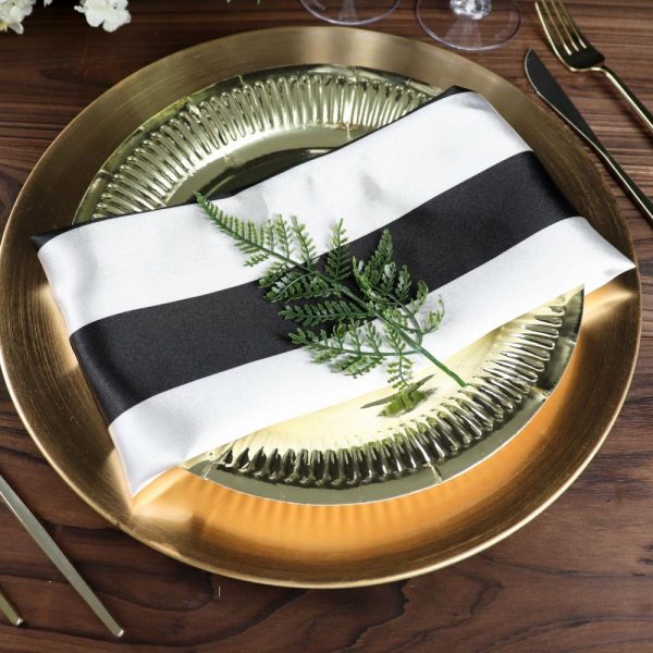 Satin  |  5 Pack Black and White Striped Satin Cloth Dinner Napkins 20″x20″