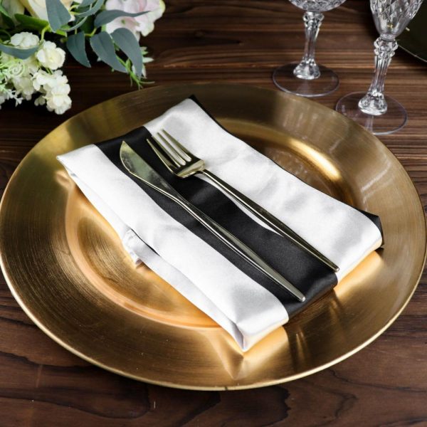 Satin  |  5 Pack Black and White Striped Satin Cloth Dinner Napkins 20″x20″