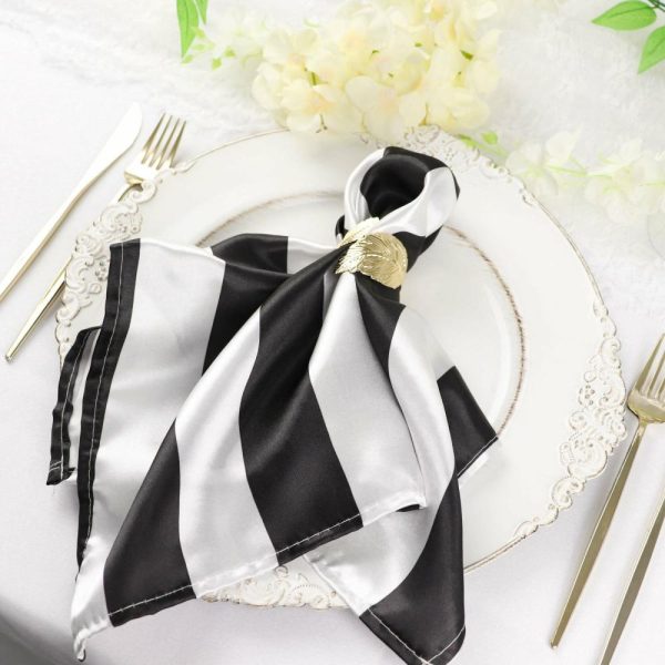 Satin  |  5 Pack Black and White Striped Satin Cloth Dinner Napkins 20″x20″