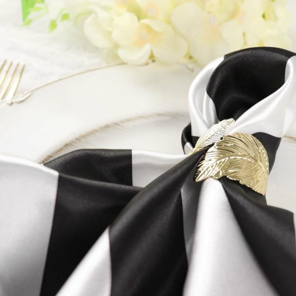 Satin  |  5 Pack Black and White Striped Satin Cloth Dinner Napkins 20″x20″