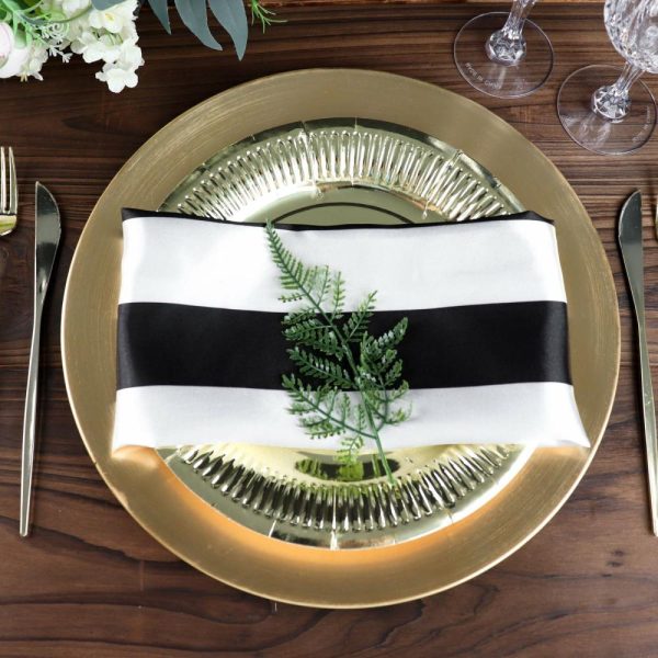 Satin  |  5 Pack Black and White Striped Satin Cloth Dinner Napkins 20″x20″