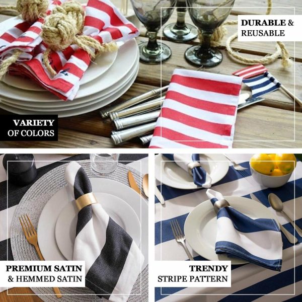 Satin  |  5 Pack Black and White Striped Satin Cloth Dinner Napkins 20″x20″