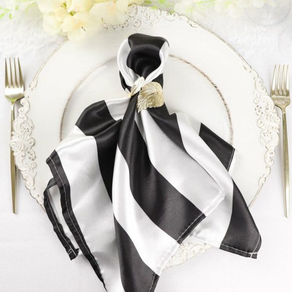 Satin  |  5 Pack Black and White Striped Satin Cloth Dinner Napkins 20″x20″