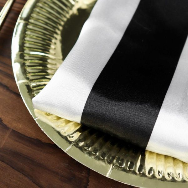 Satin  |  5 Pack Black and White Striped Satin Cloth Dinner Napkins 20″x20″