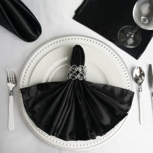 Satin  |  5 Pack Black Satin Cloth Napkins with Hemmed Edges, Reusable Dinner Napkins – 20″x20″