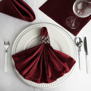 Satin  |  5 Pack Burgundy Satin Cloth Napkins with Hemmed Edges, Reusable Dinner Napkins – 20″x20″