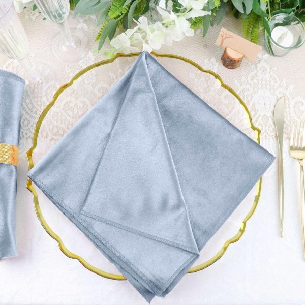 Satin  |  5 Pack Dusty Blue Premium Sheen Finish Velvet Cloth Dinner Napkins – 20″x20″