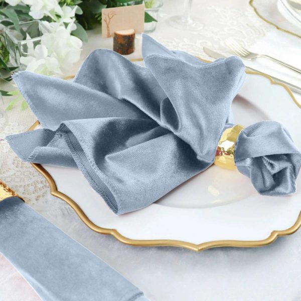 Satin  |  5 Pack Dusty Blue Premium Sheen Finish Velvet Cloth Dinner Napkins – 20″x20″