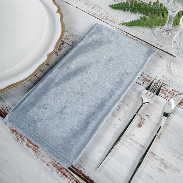 Satin  |  5 Pack Dusty Blue Premium Sheen Finish Velvet Cloth Dinner Napkins – 20″x20″