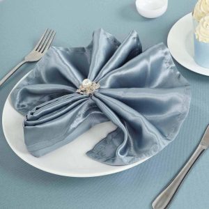 Satin  |  5 Pack Dusty Blue Satin Cloth Napkins with Hemmed Edges, Reusable Dinner Napkins – 20″x20″